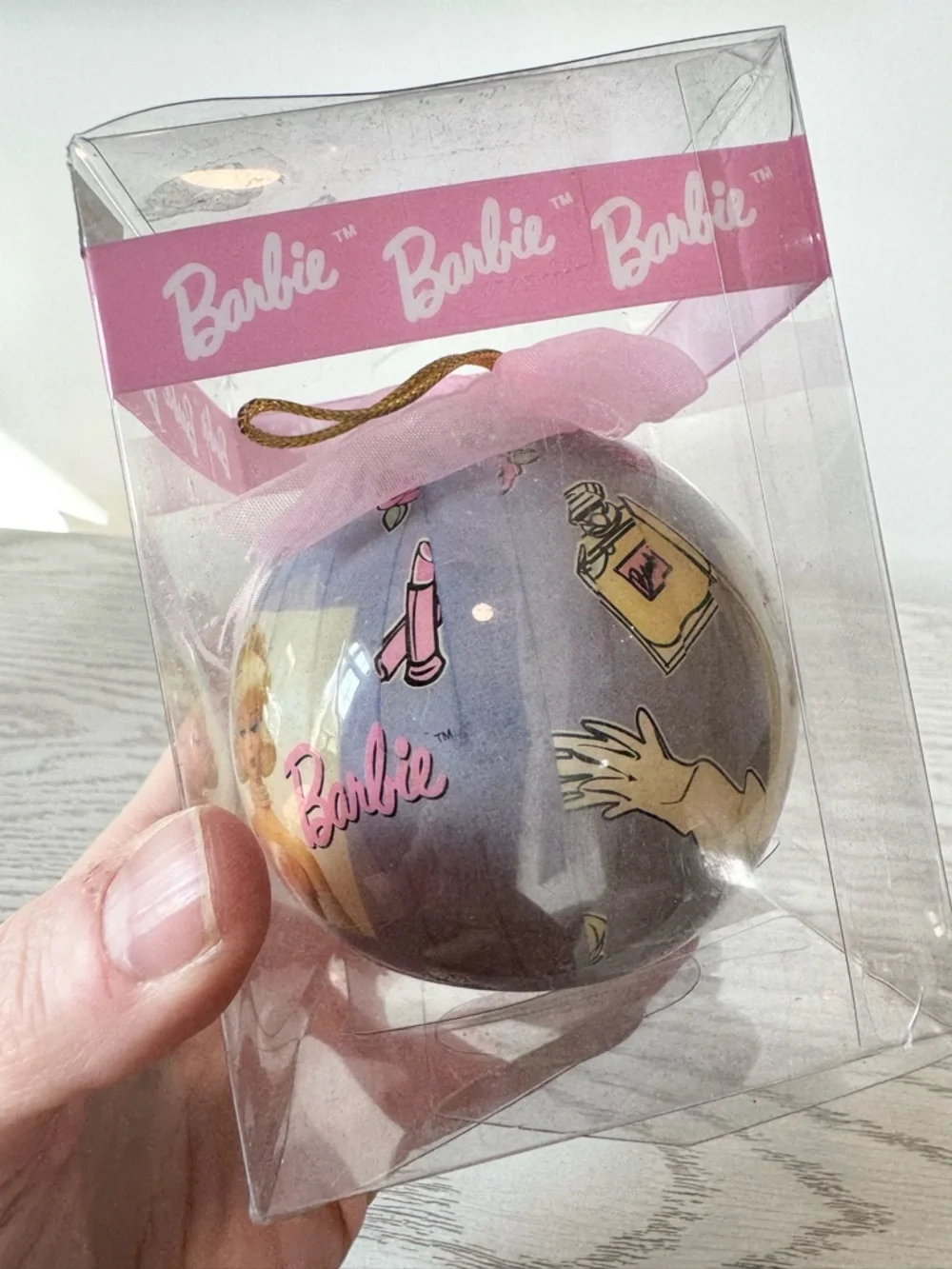 Vintage NIB Barbie Holiday Ornament - Pink and Purple Ball